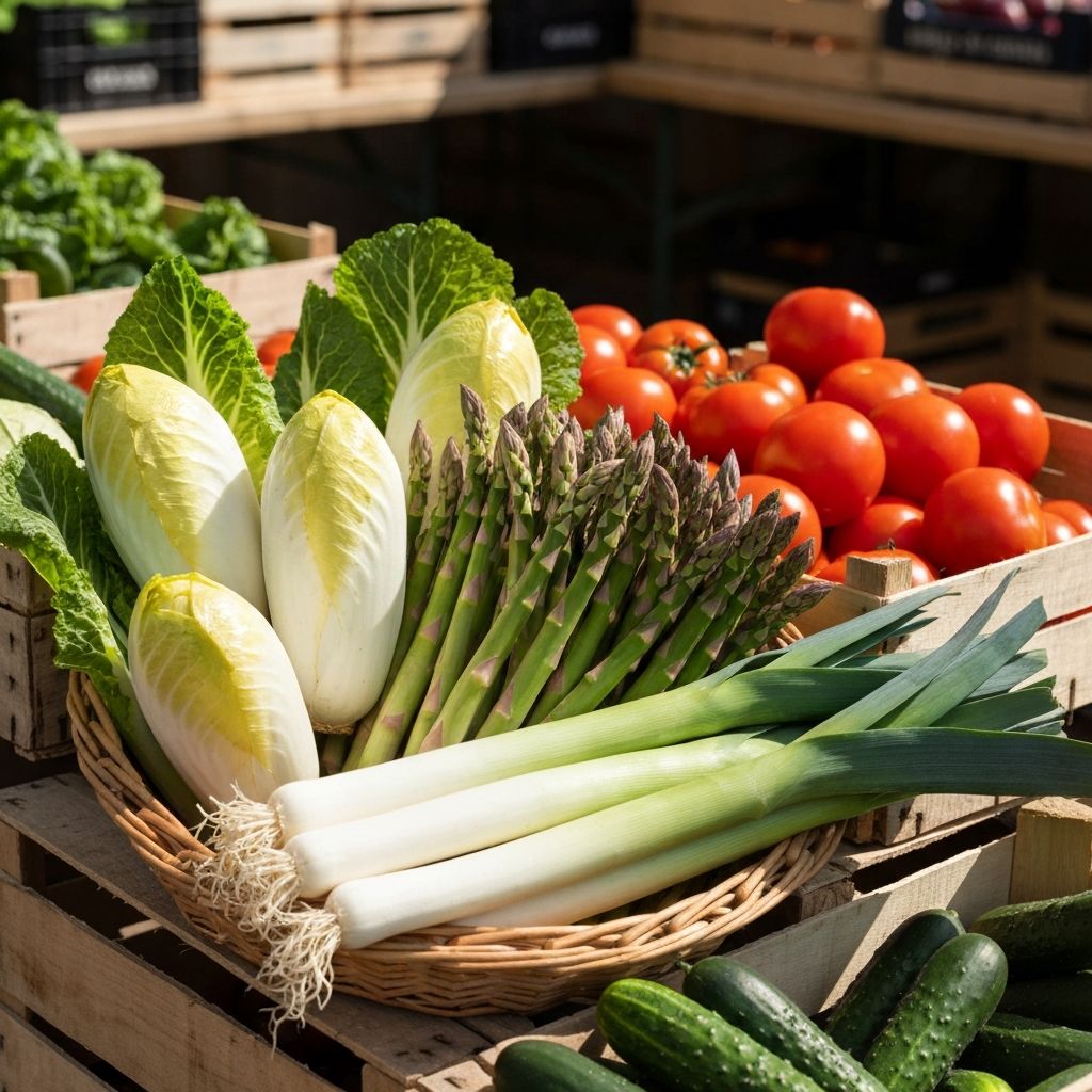 Panier de produits belges de saison: légumes frais et fruits